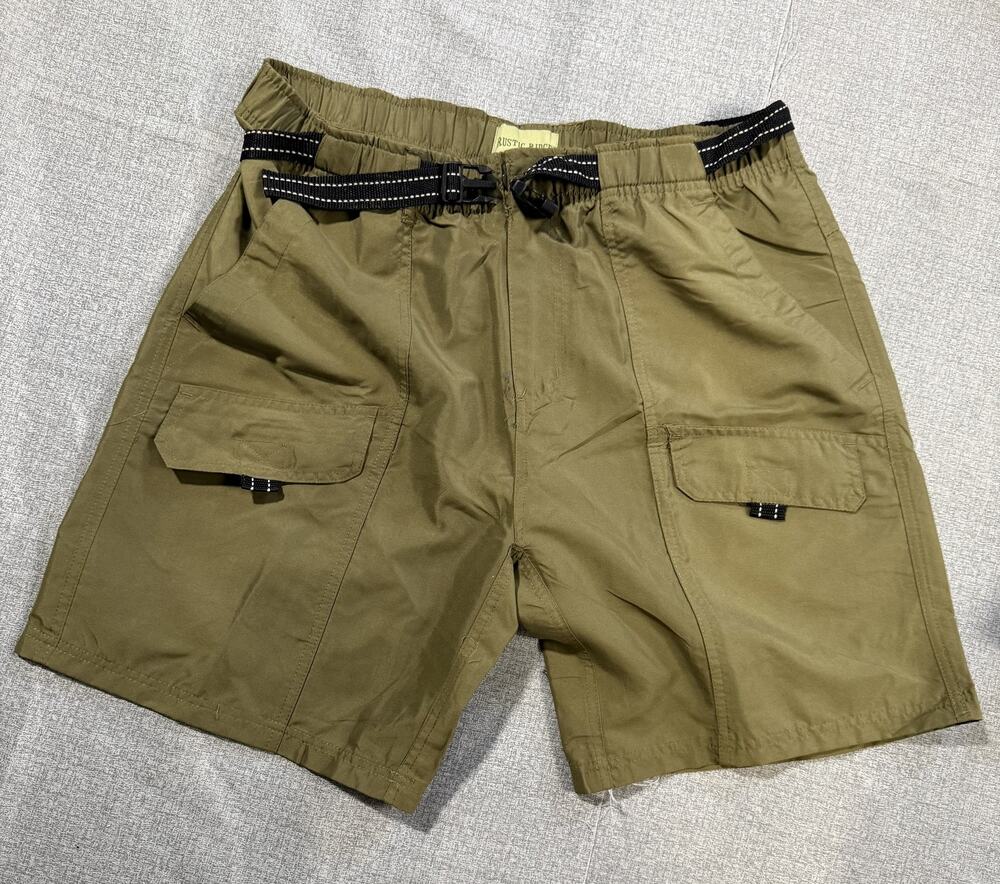 Rustic Ridge Mens L Cargo Shorts Khaki Olive Belted Hiking Outdoor Pockets